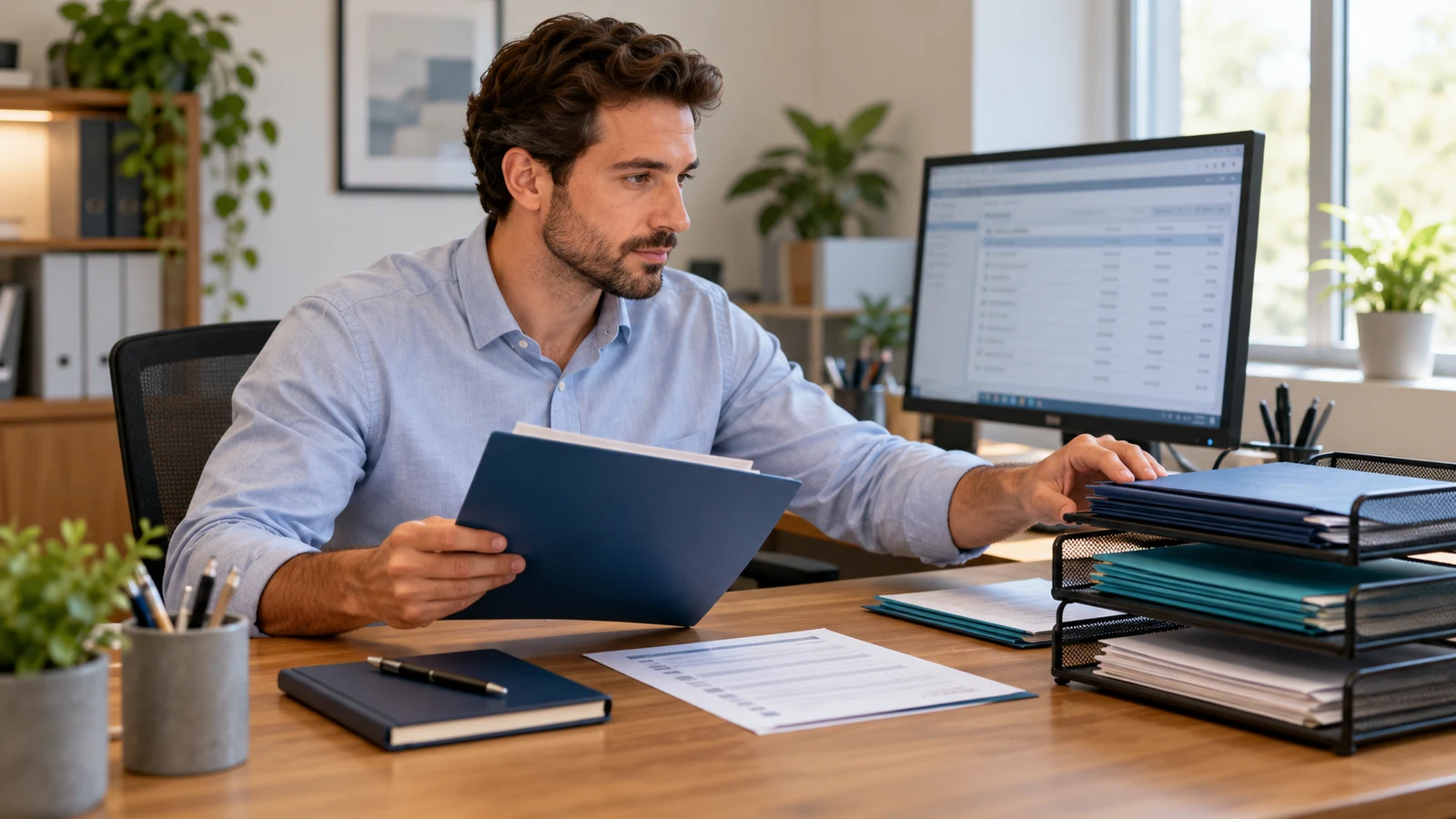 A billing administrator organizes outstanding claim files and a follow-up workqueue.